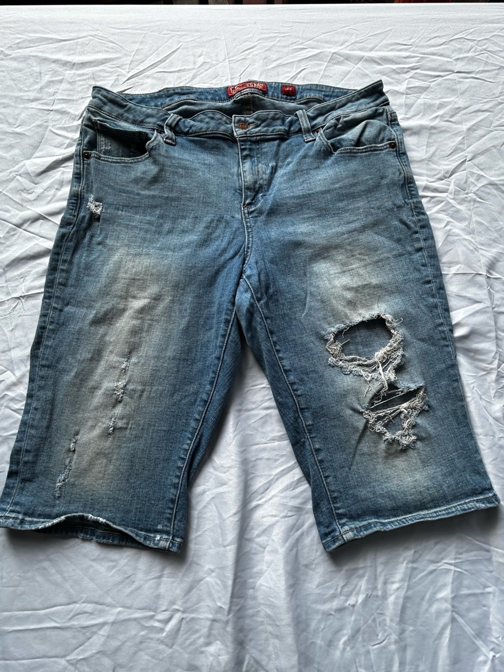 Lucky Brand Ginger Bermuda  Distressed Blue Jean Shorts 14W